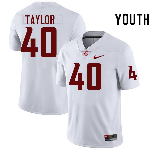 Youth #40 Joe Taylor Washington State Cougars College Football Jerseys Stitched-White